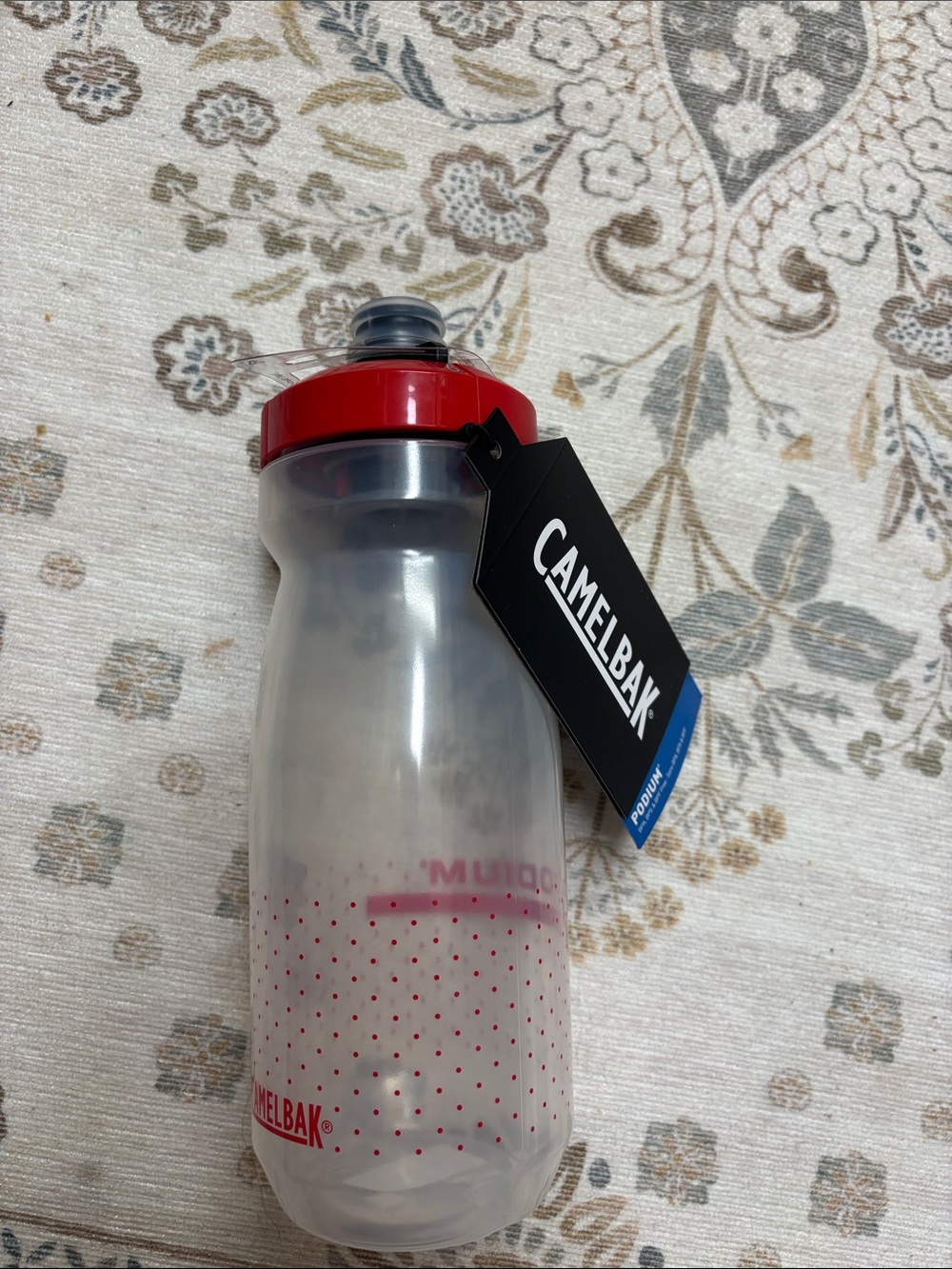 CamelBak Clear Sports Bottle with Red Lid and Red Dot Grip